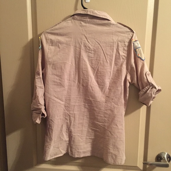 Tan Fashion Army Button Down Shirt - Picture 6 of 6